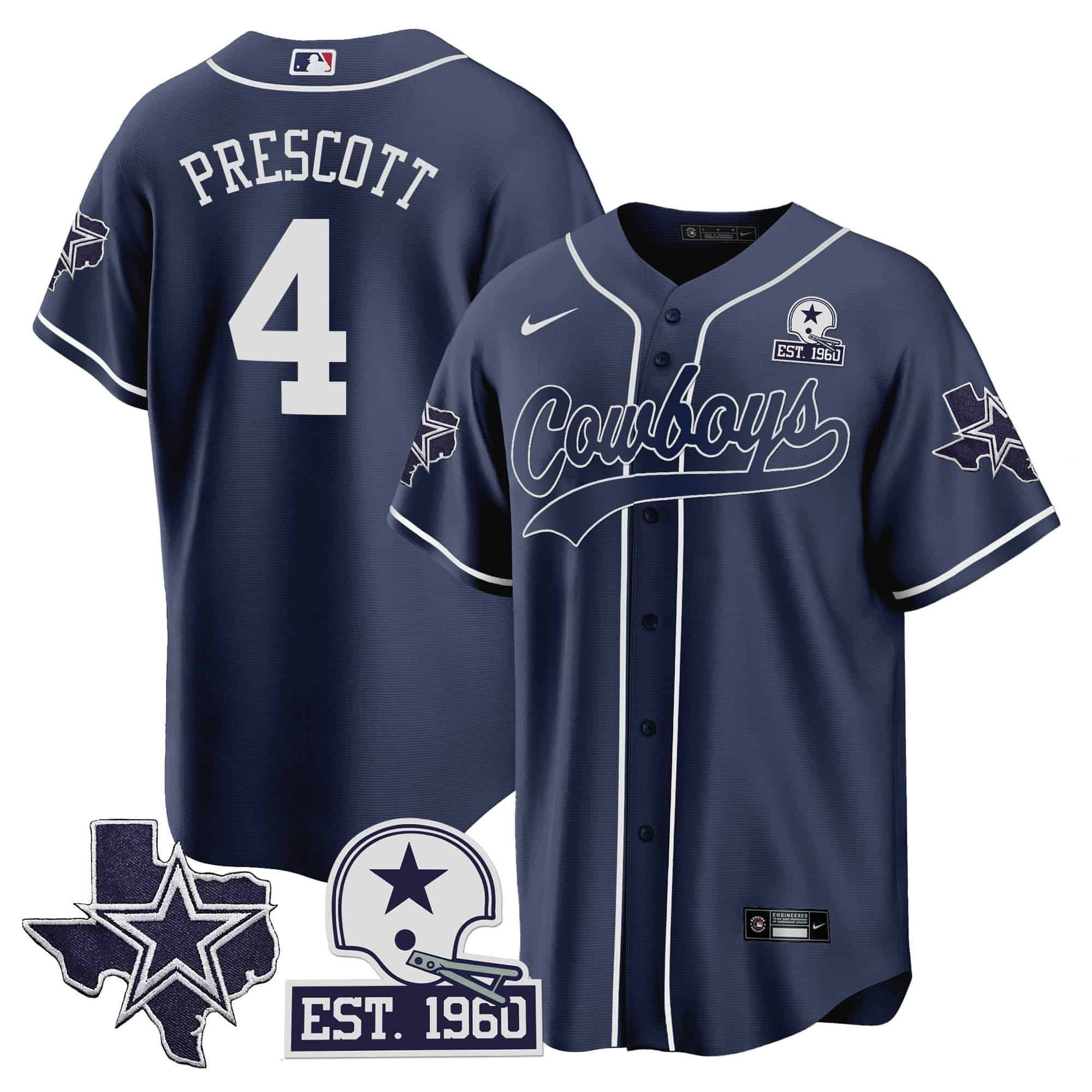 Men Dallas Cowboys #4 Prescott Dark blue 2024 Nike Patch Baseball NFL Jersey